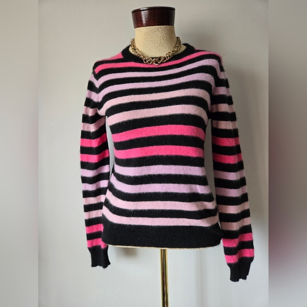 BOXFRESH Lambswool/ Angora Women's Pink and Black Striped Sweater.Size Medium
